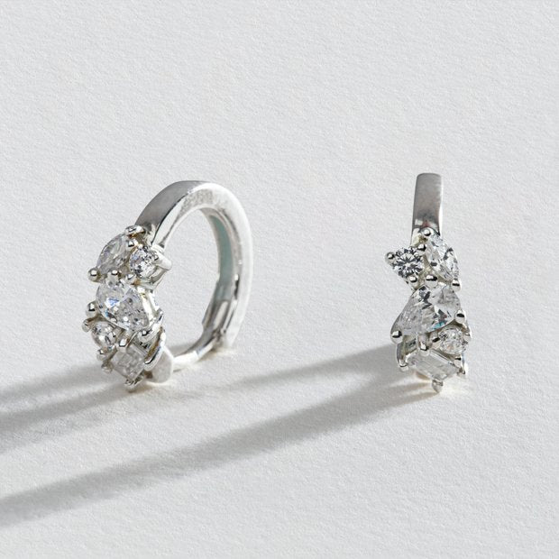 Revere sterling silver cubic zirconia huggie hoop earrings, UK version