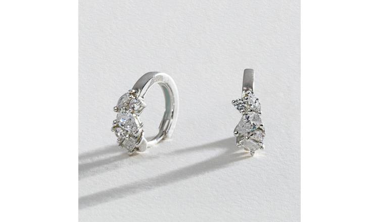 Revere sterling silver cubic zirconia huggie hoop earrings, UK version
