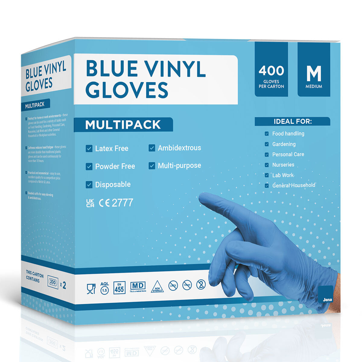 Jena blue vinyl gloves 2 options 400 pack, UK version