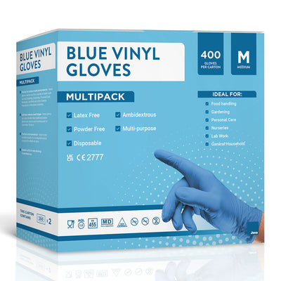 Costco UK Jena Blue Vinyl Disposable Gloves - Medium, 400 Pack- Buy online at McGrocer