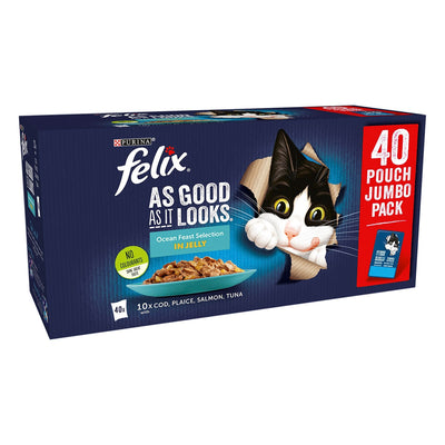 Nourriture humide pour chat, sélection de poisson de mer en gelée, 40 x 100g