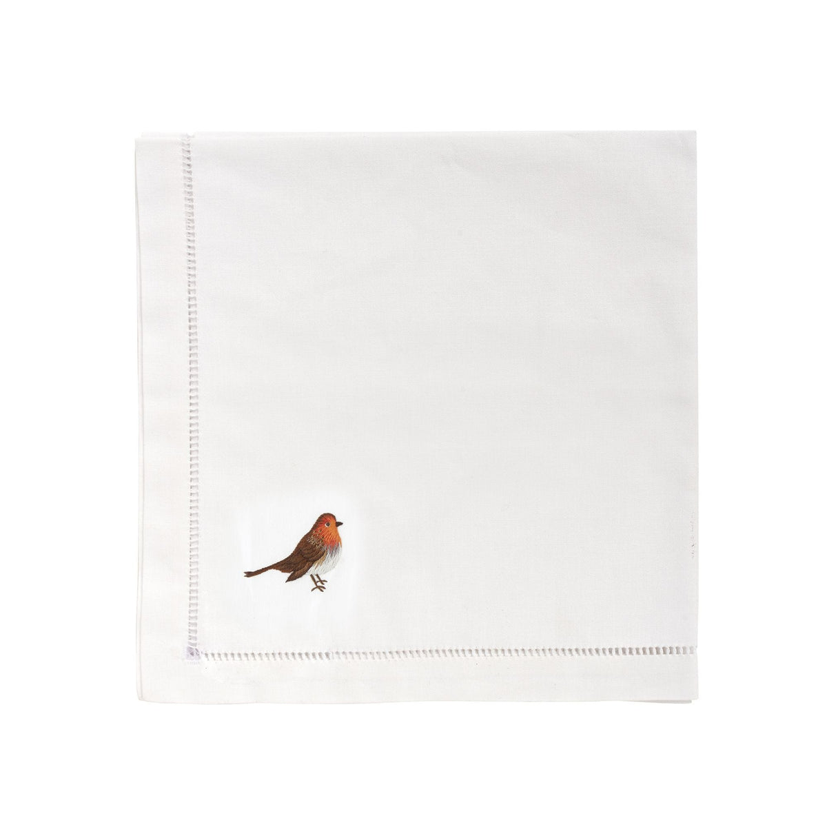 Christmas Robin Napkin hand-embroidered 45cm - British product