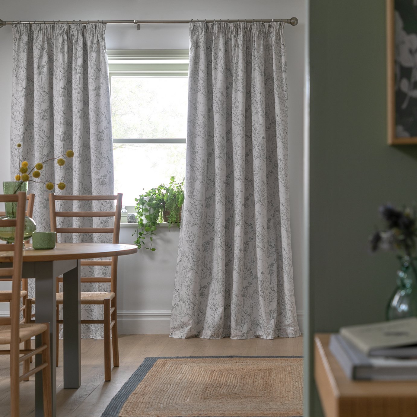 Habitat blackout curtains green and white floral design 168x183cm, UK version