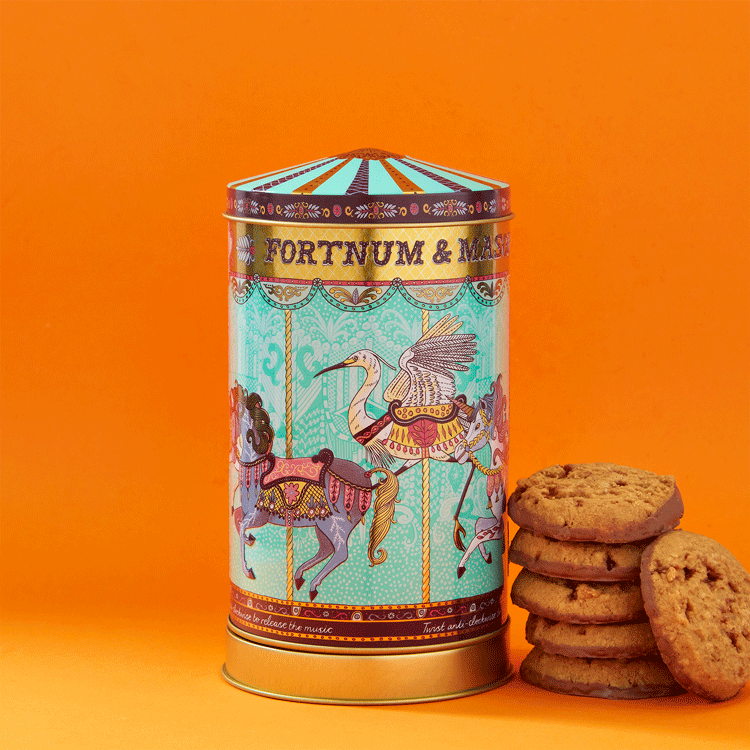 Fortnum & Mason Mini Merry-Go-Round musical biscuit tin, imported from the UK