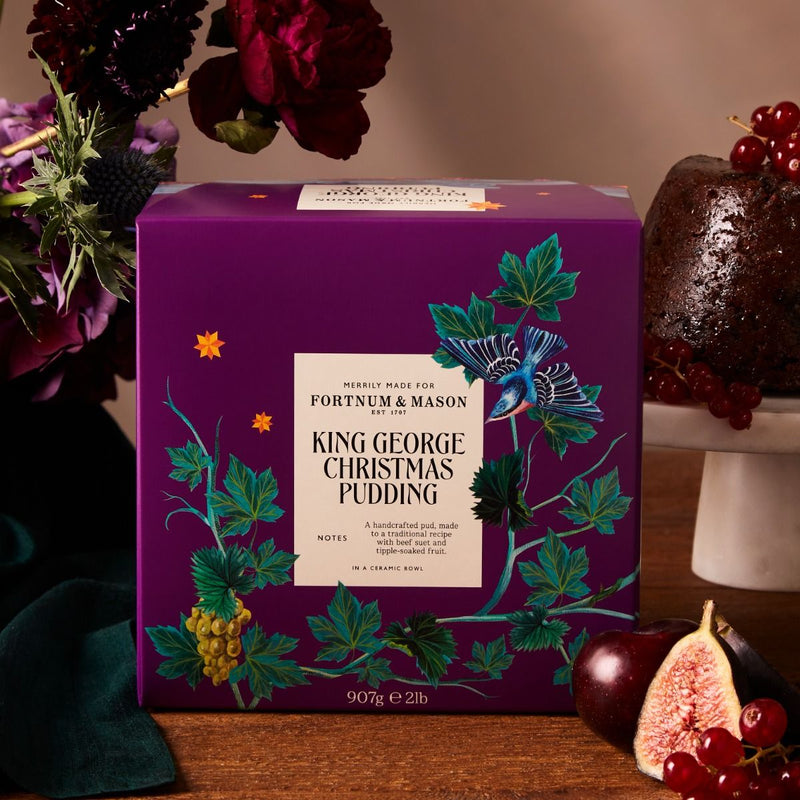 Fortnum's King George Christmas pudding in ceramic basin 907g - British product
