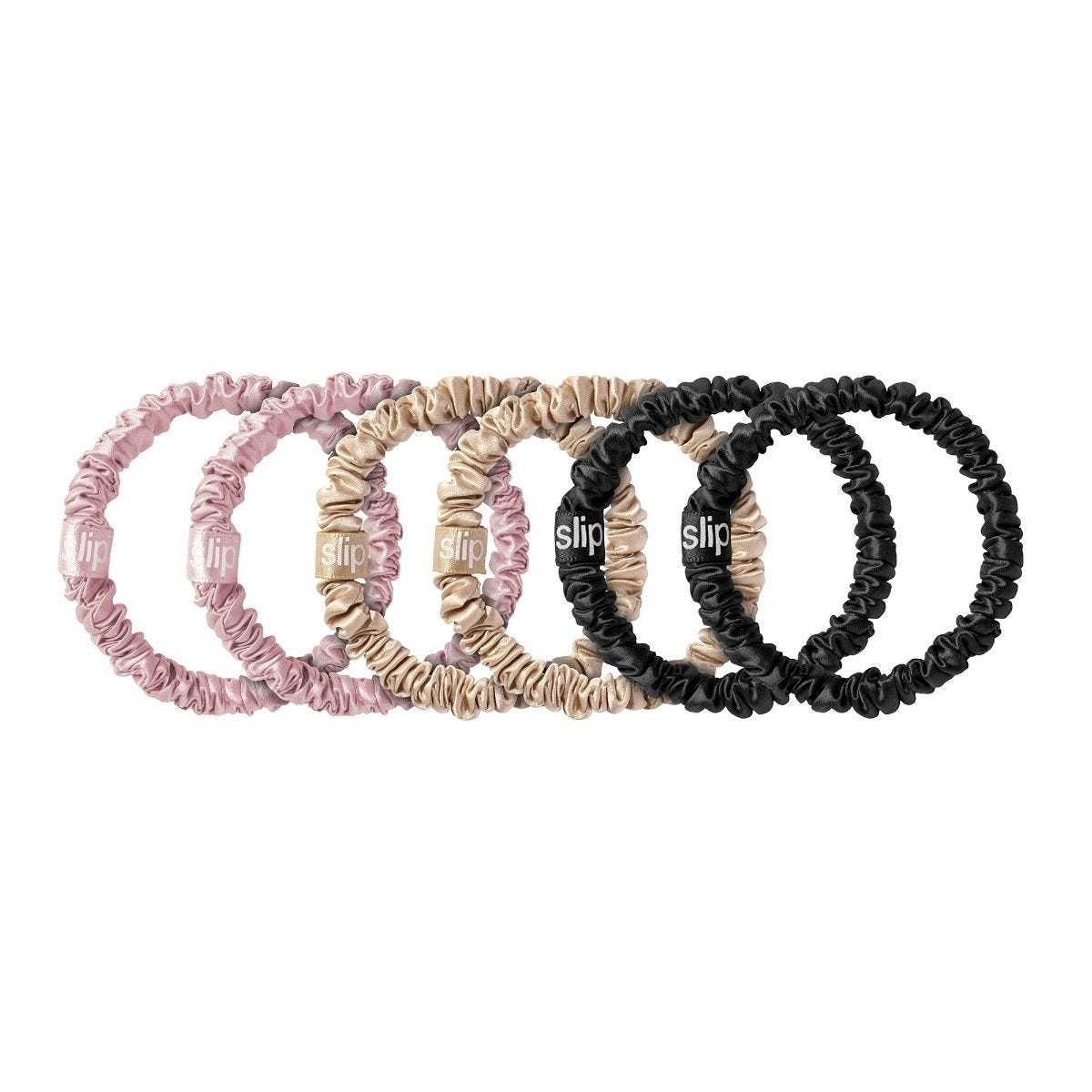 Slip skinny scrunchies mixed pack pink caramel black, UK version