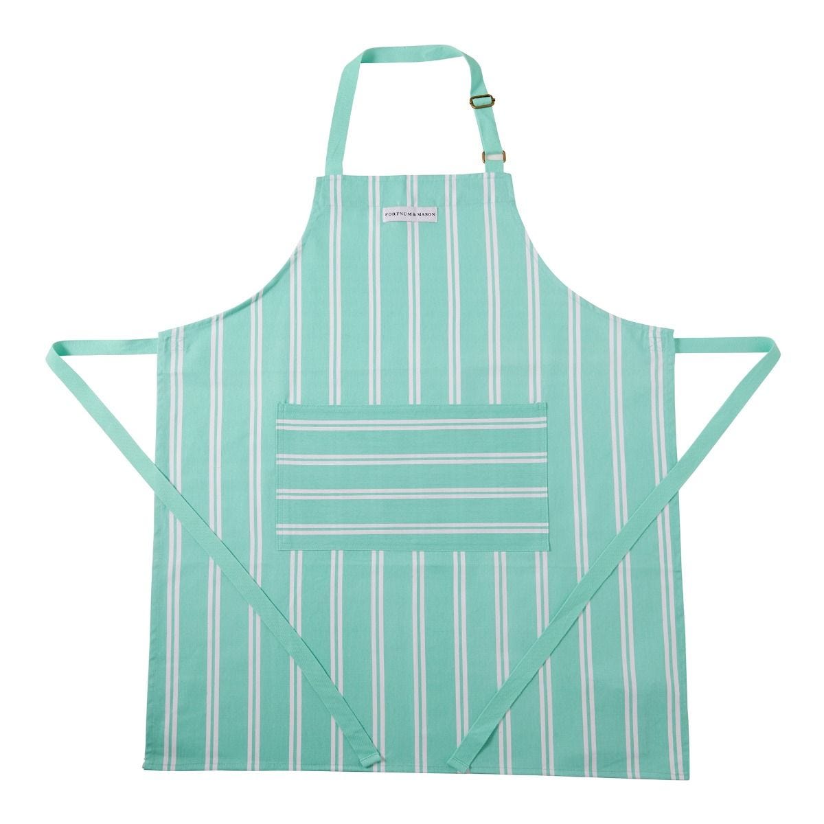 Fortnum's stripe cotton apron with Eau de Nil design - British product