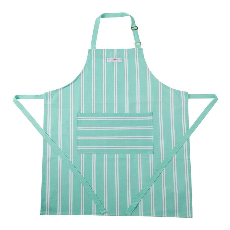 Fortnum's stripe cotton apron with Eau de Nil design - British product