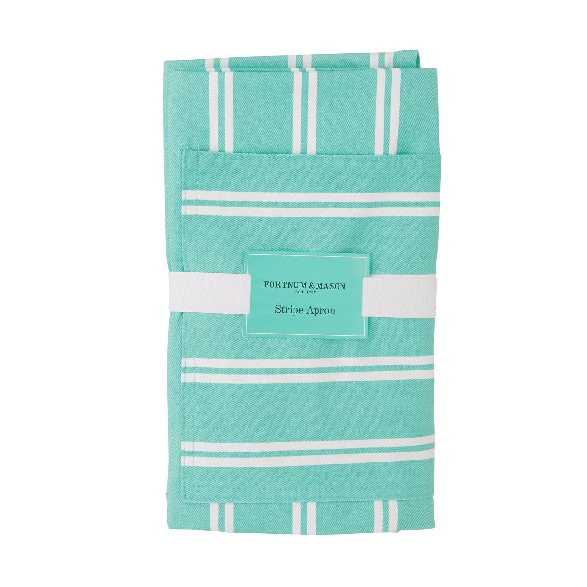 Fortnum's stripe cotton apron with Eau de Nil design - British product