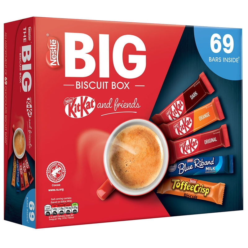 Nestle assorted chocolate biscuit bars box with various flavours, 69 bars, 1.357kg, imported from the UK