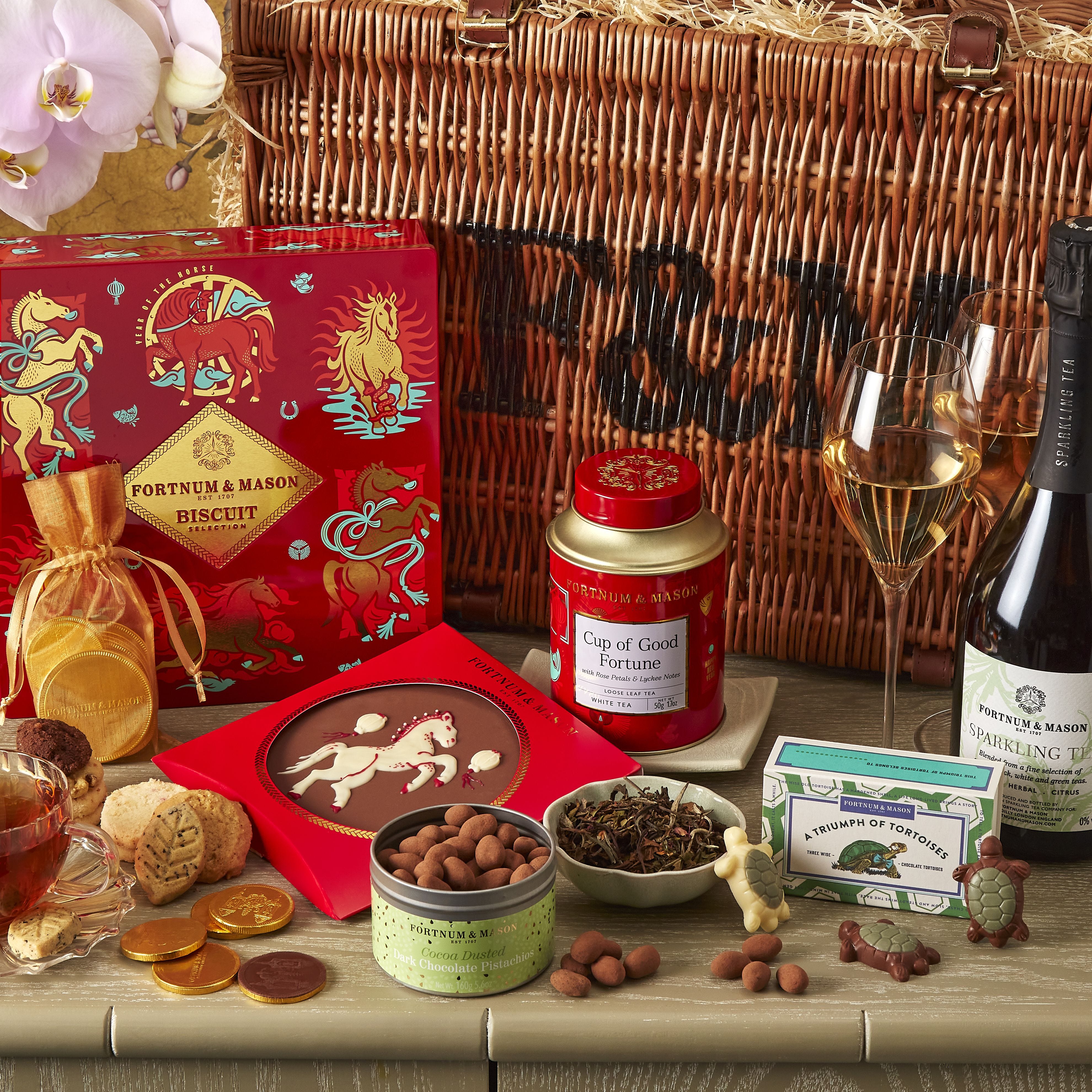 Fortnum's Lunar New Year hamper with biscuits tea and chocolates, UK version