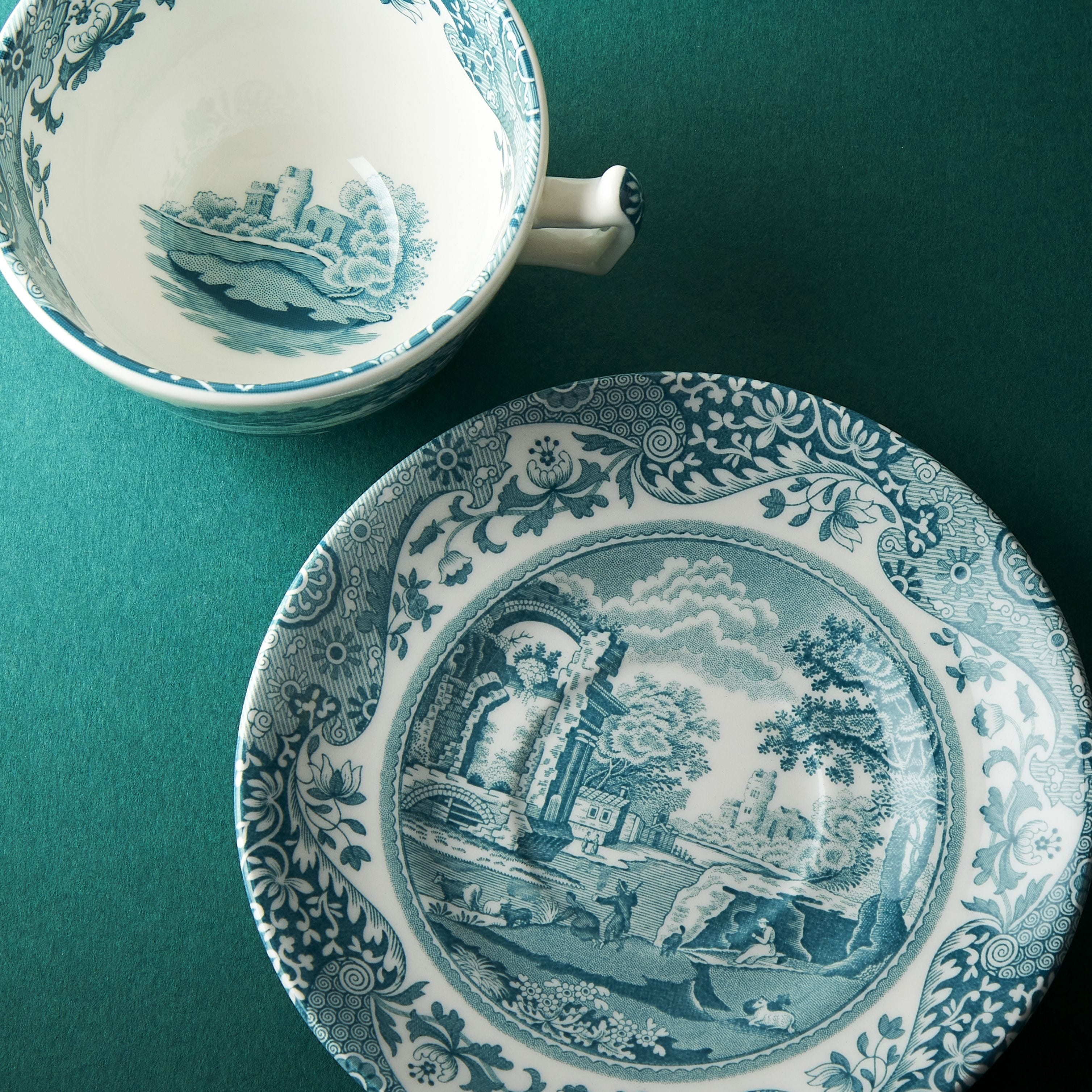 Spode Green Italian teacup and saucer, imported from the UK