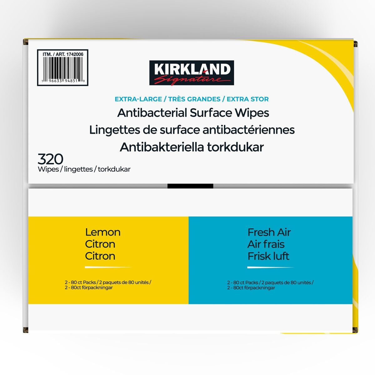 Kirkland Signature Antibacterial Surface Wipes, 4 x 80 Wipes (320 Sheets) GOODS Costco UK