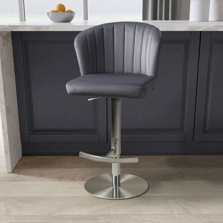 Shankar Sigma grey brushed velvet bar stool, UK version