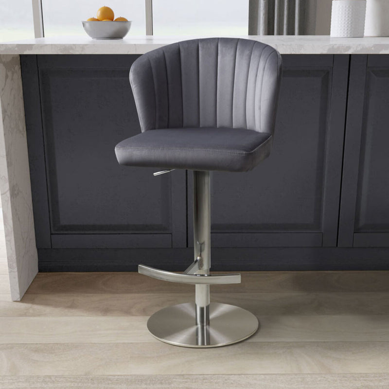Shankar Sigma grey brushed velvet bar stool, UK version