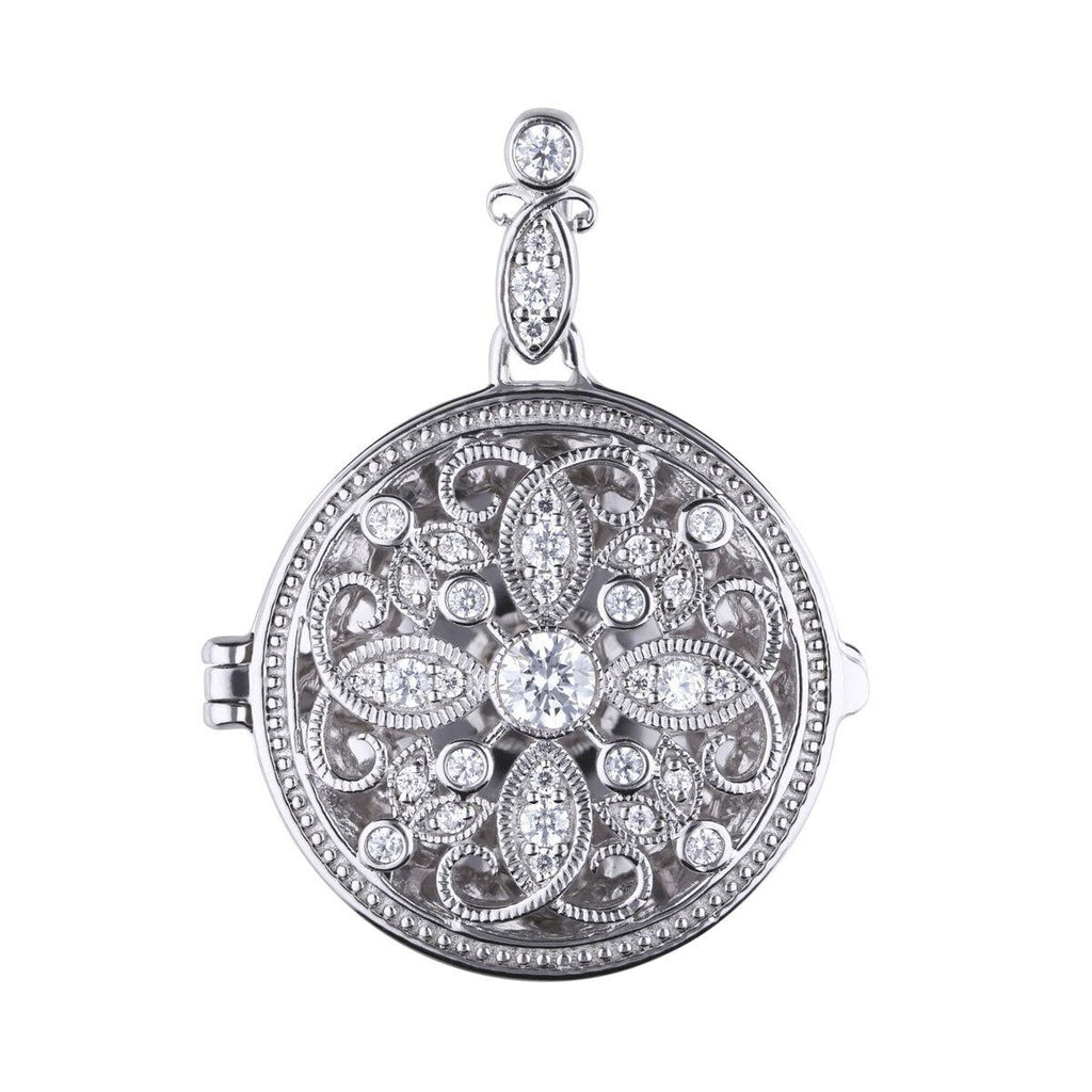 DiamonFire Sterling Silver Round Medallion Filigree Locket