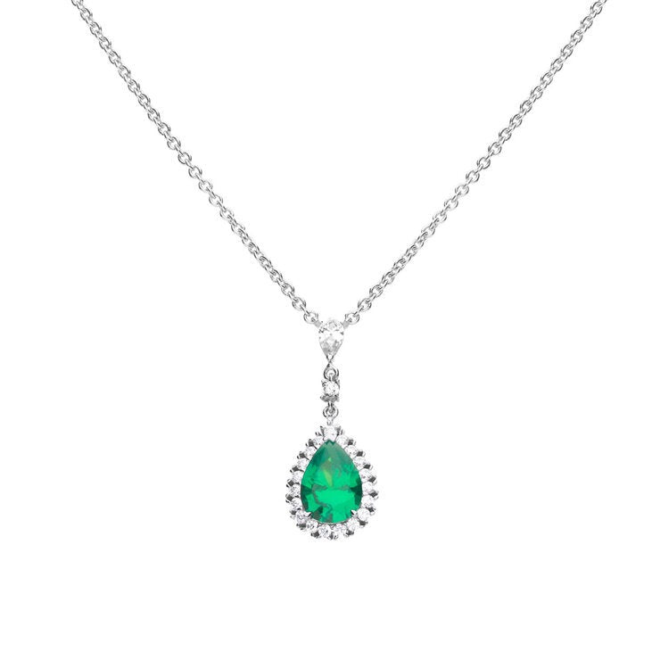 Diamonfire sterling silver green cubic zirconia teardrop necklace - British product