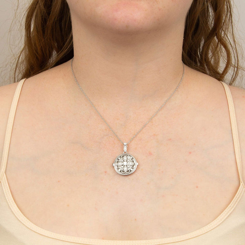 Diamonfire sterling silver round medallion filigree locket with 40-45cm chain - British product