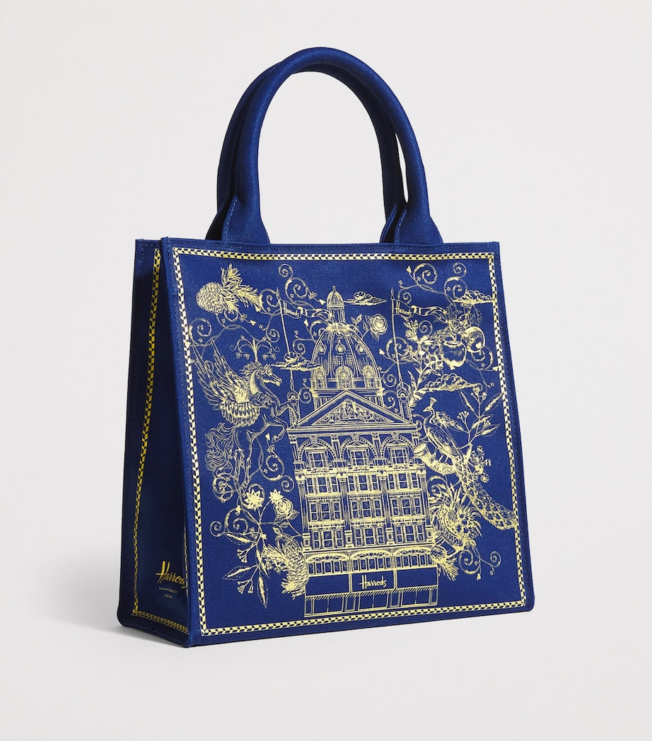 Harrods small gold building shopper bag in canvas, UK version
