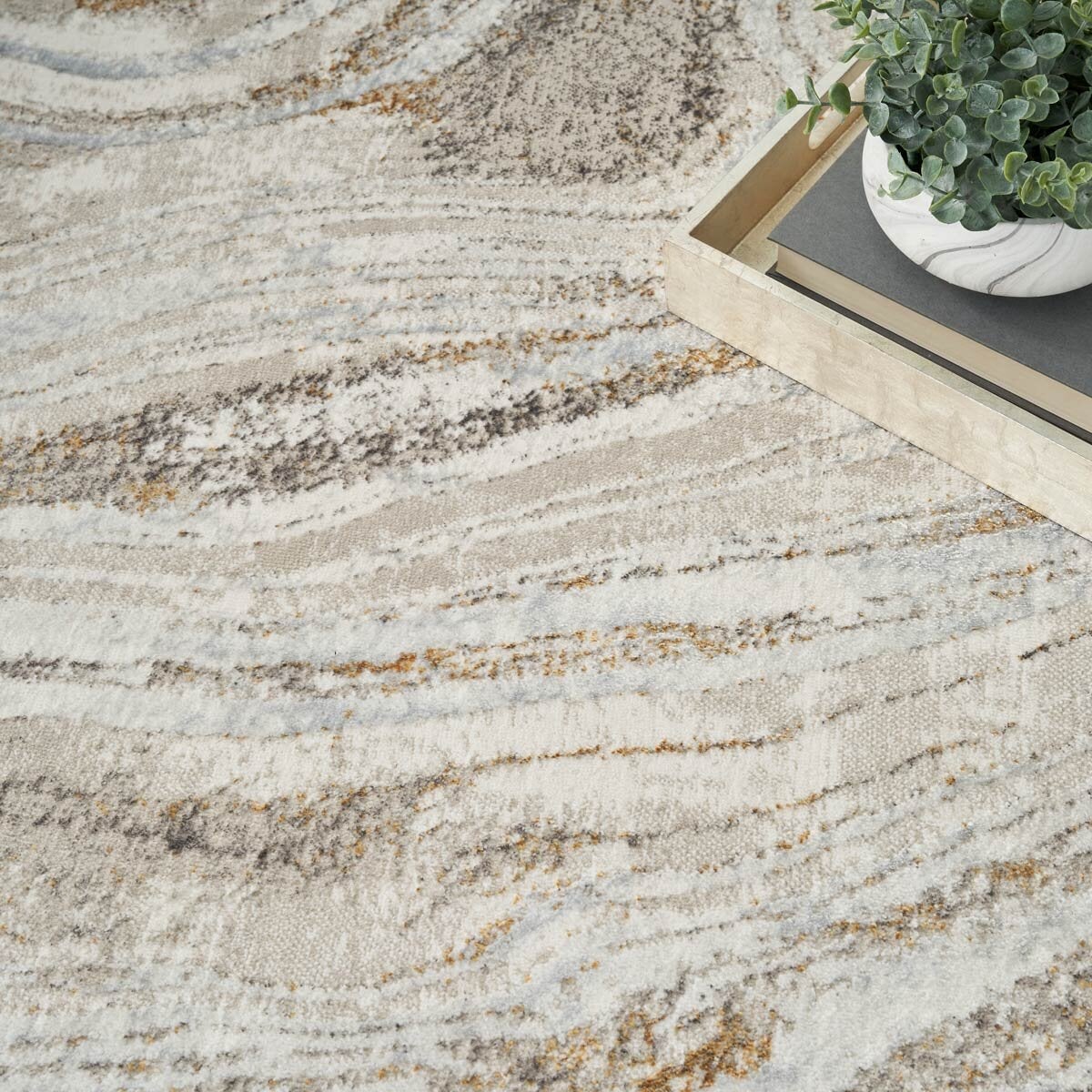 Nourison Glitz Gold Marble area rug 239x300 cm, imported from the UK