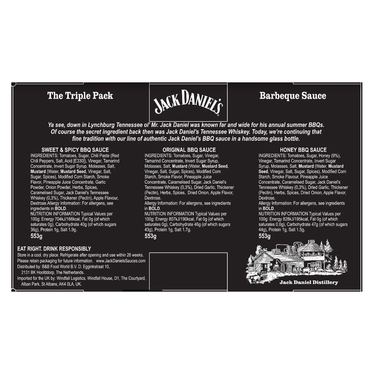 Jack Daniel's BBQ sauce variety pack 3 x 553g, UK version