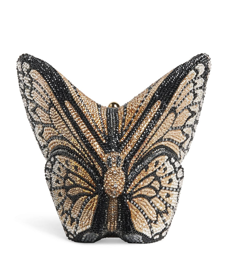 Judith Leiber butterfly clutch bag crystals metallic leather lining - British product