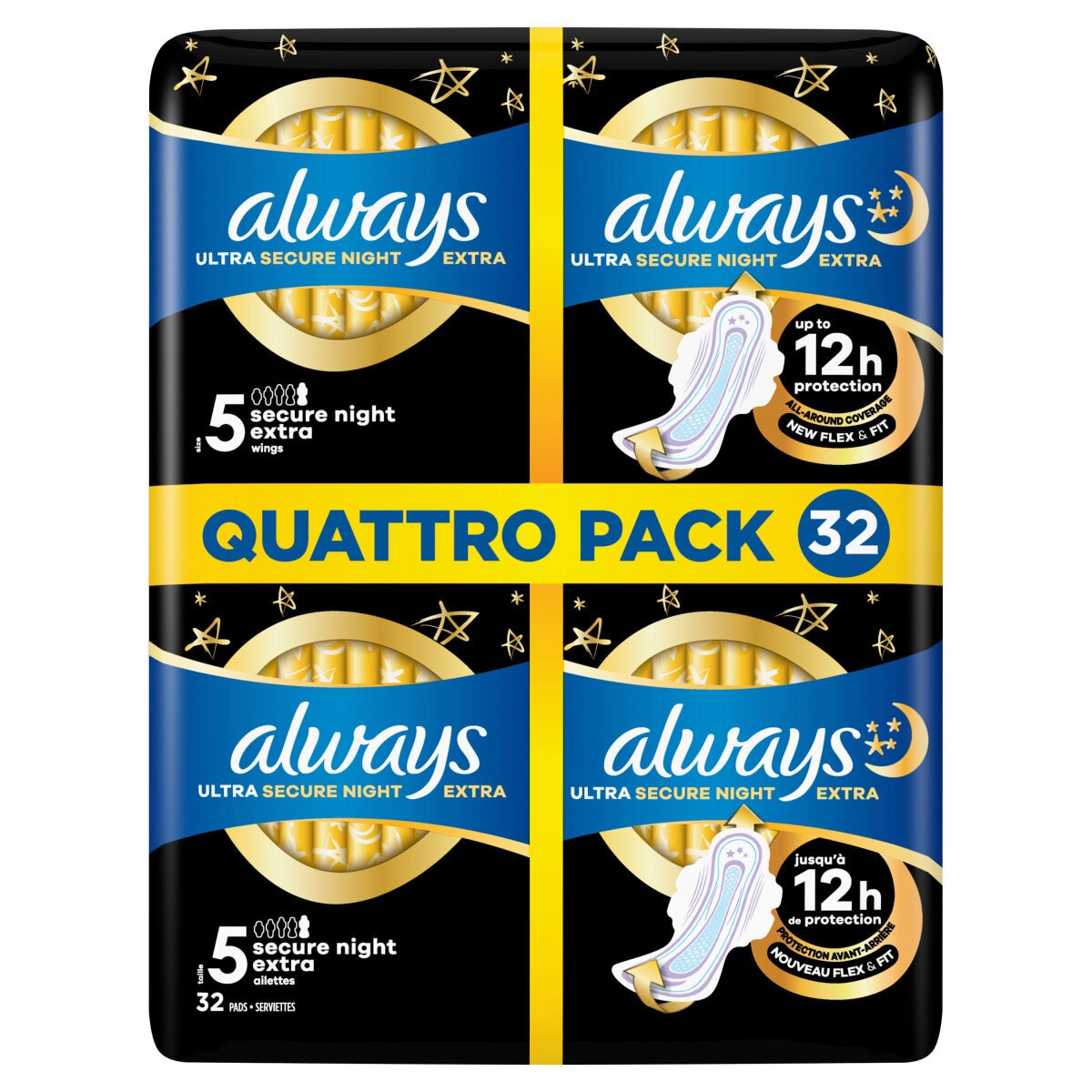 Always Ultra Night Extra Wings sanitary towels 32 Pack - British product