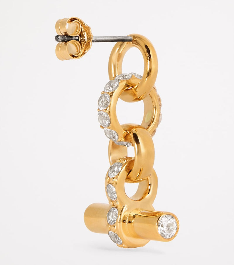 Tilly Sveaas gold-plated crystal T-bar earrings, UK version