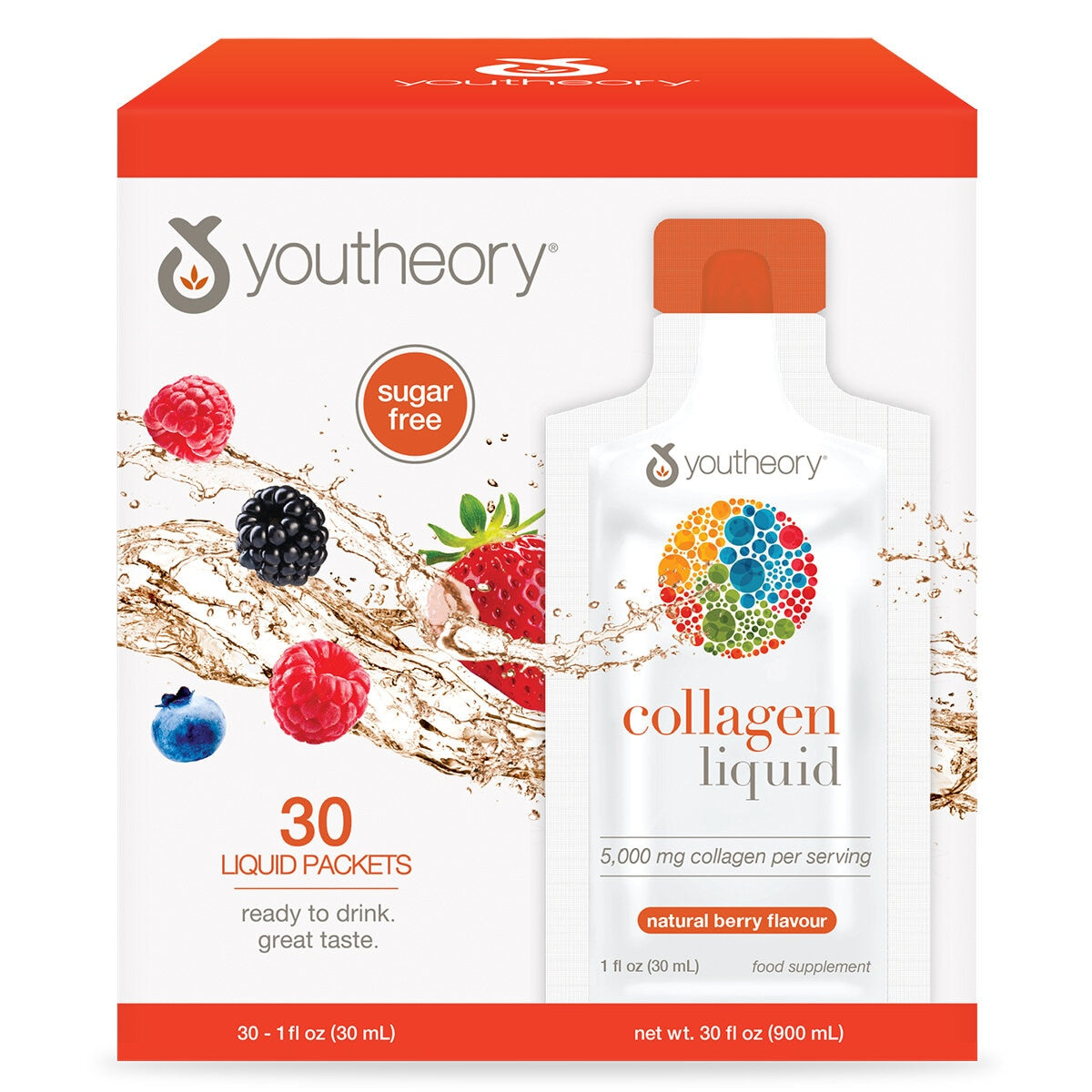 Youtheory Collagen Liquid Natural Berry 30 Count (British brand)
