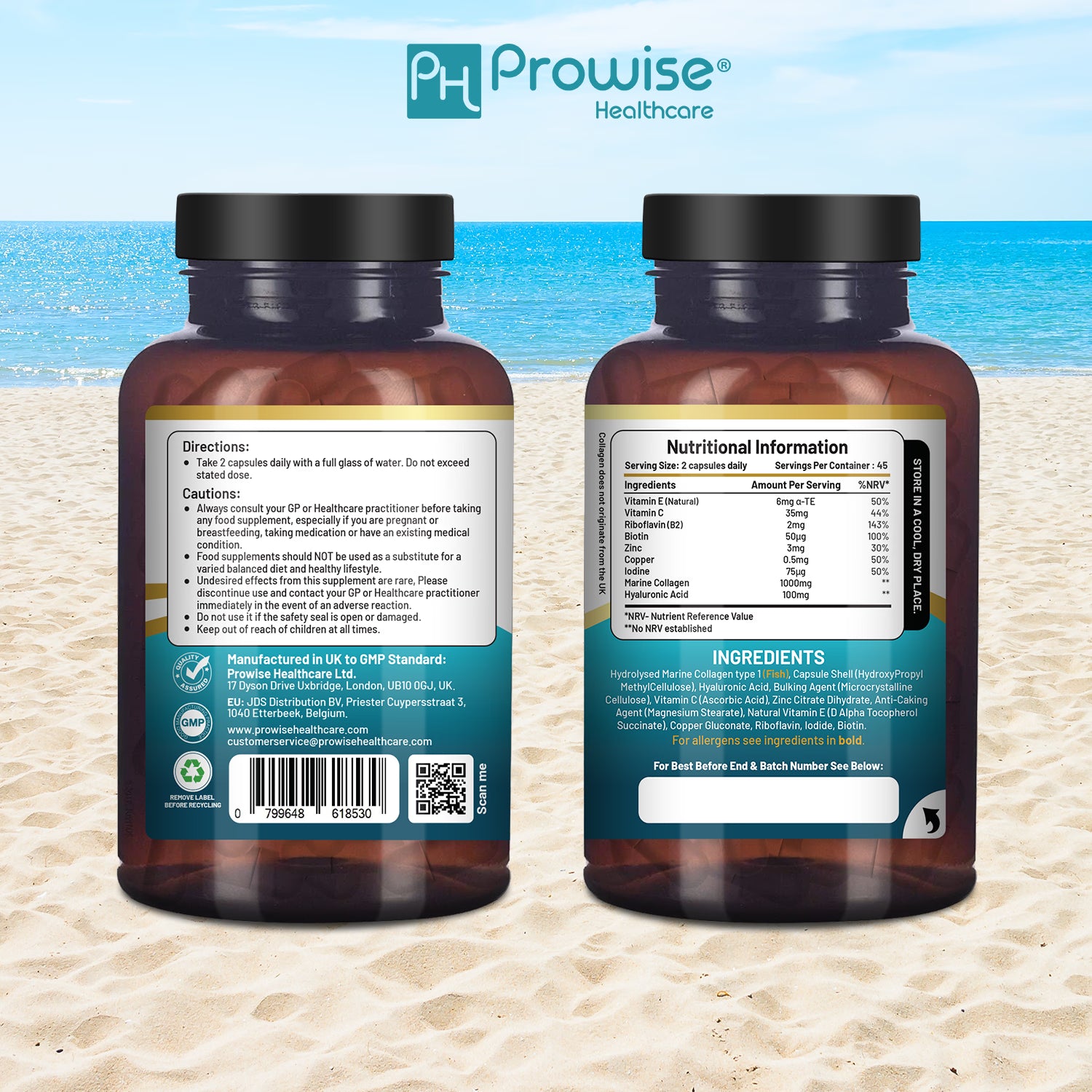 Prowise Healthcare marine collagen with hyaluronic acid 90 capsules (British brand)