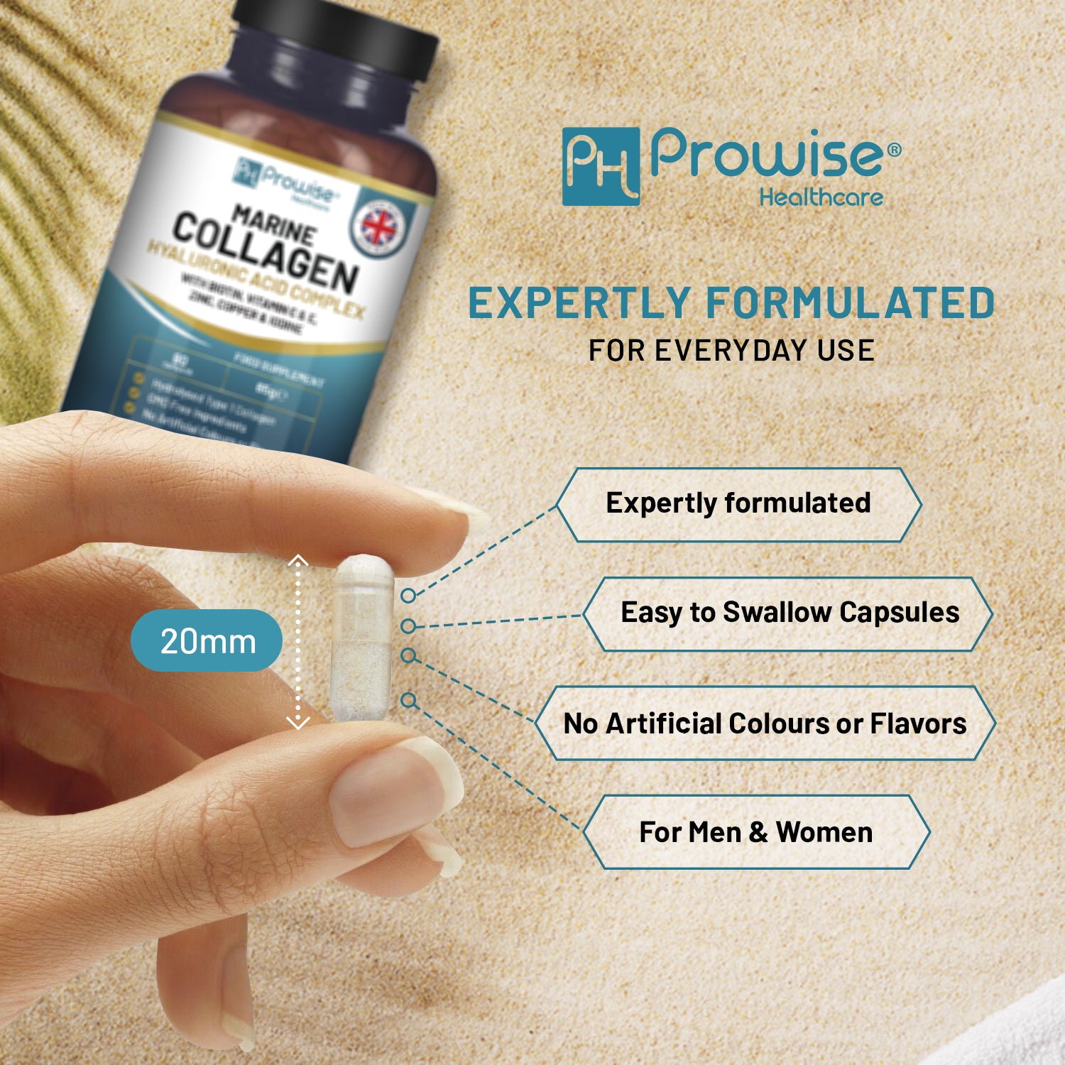 Prowise Healthcare marine collagen with hyaluronic acid 90 capsules (British brand)