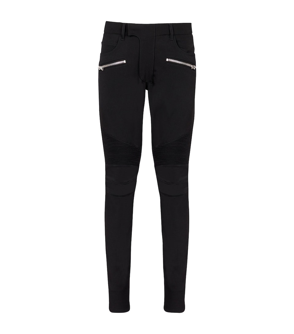 Slim-Fit Coloured Denim Biker Trousers with Multiple Zipped Pockets