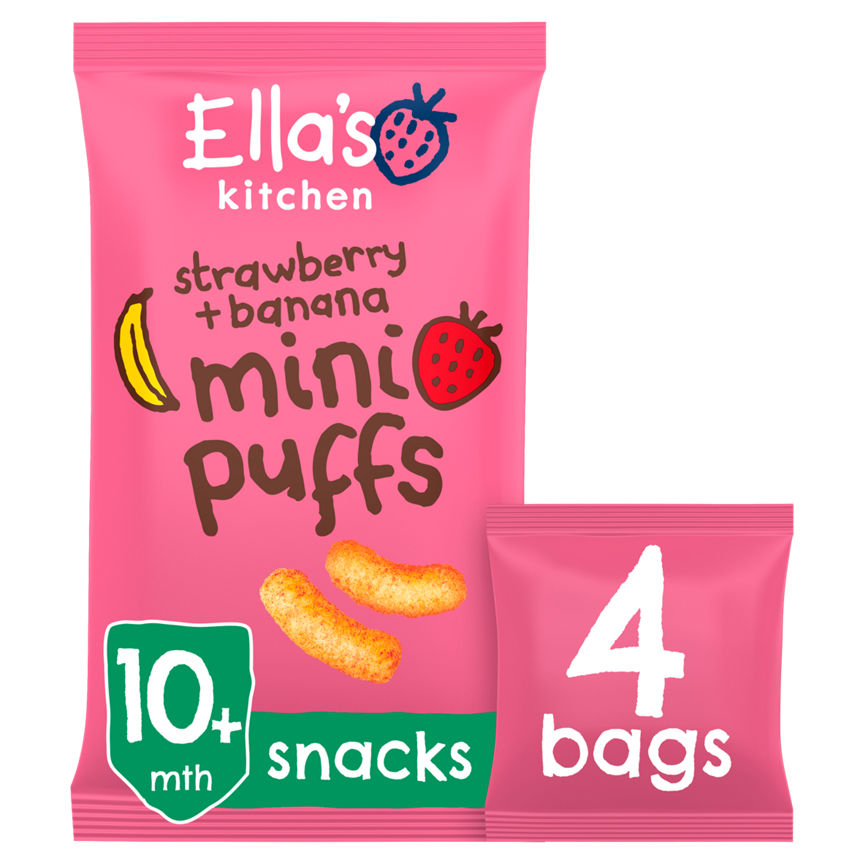 Ella's Kitchen Organic Strawberry and Banana Mini Puffs Multipack Baby Snack 10+ Months