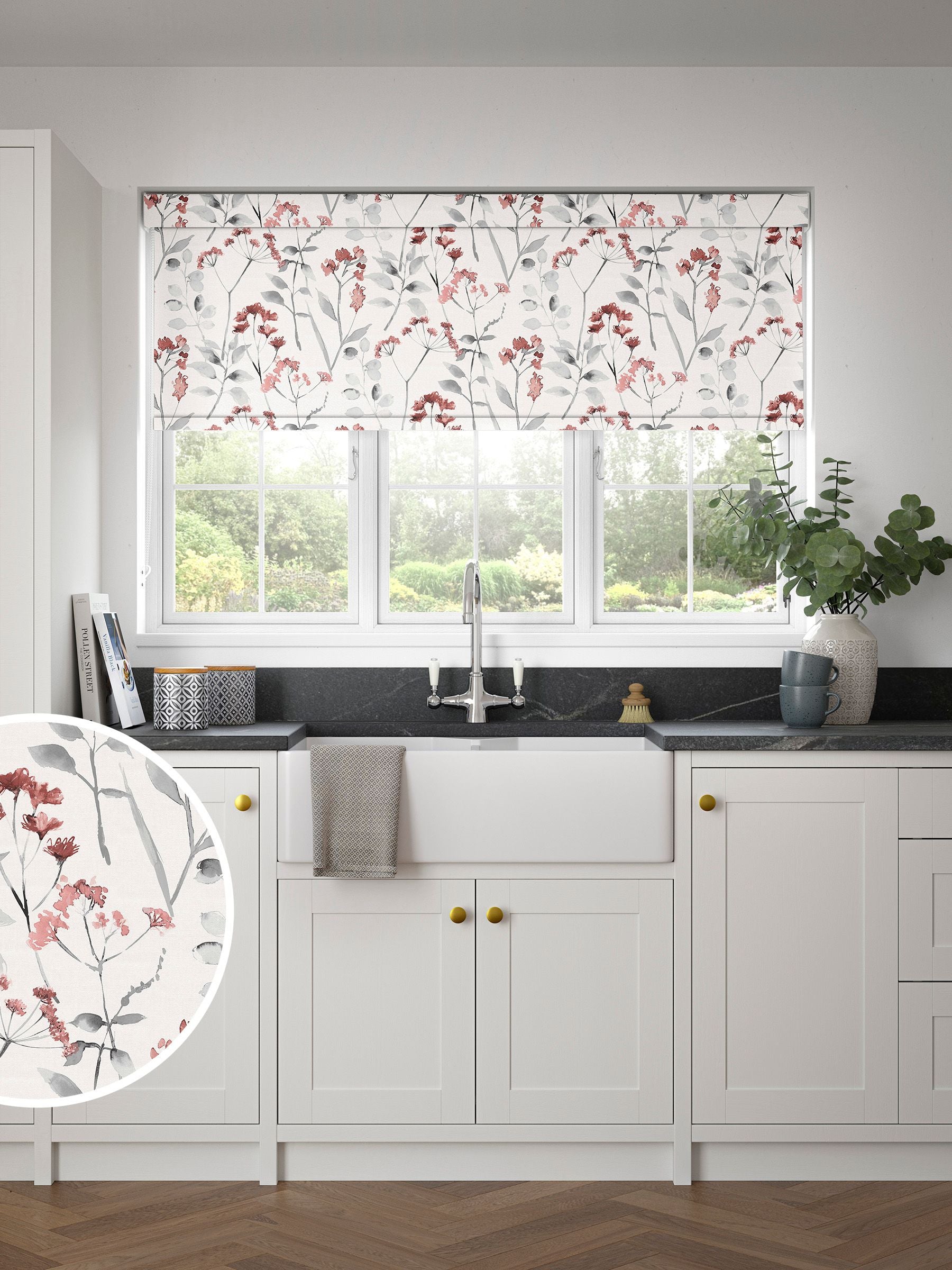 Next Red Isla Floral roller blind made to measure - British product