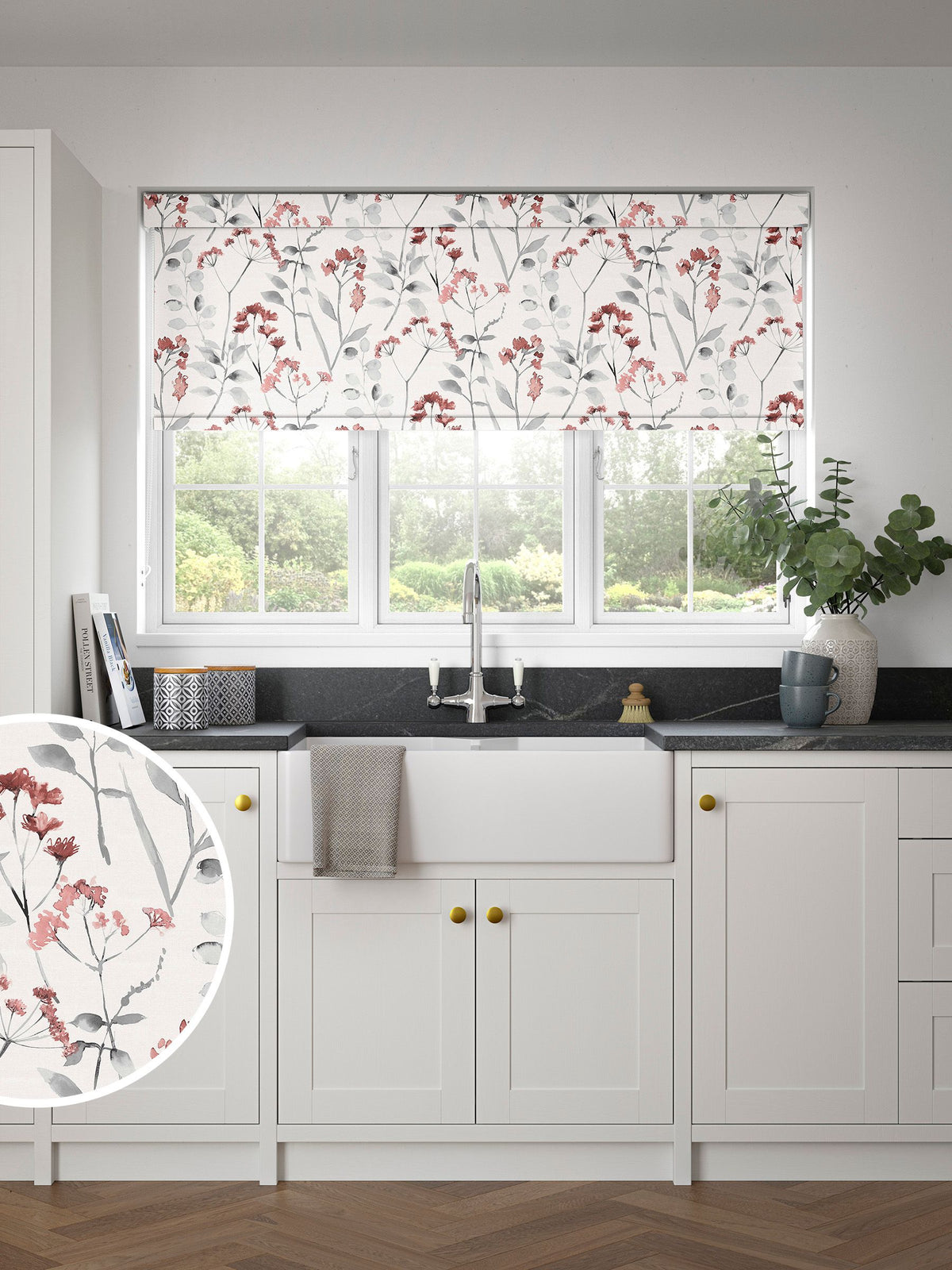 Next Red Isla Floral roller blind made to measure - British product
