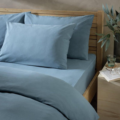 Argos Habitat Bomullsrik 180 TC Standard Putetrekk Par - Denim - Størrelse L75 x B50cm - Kjøp online hos McGrocer