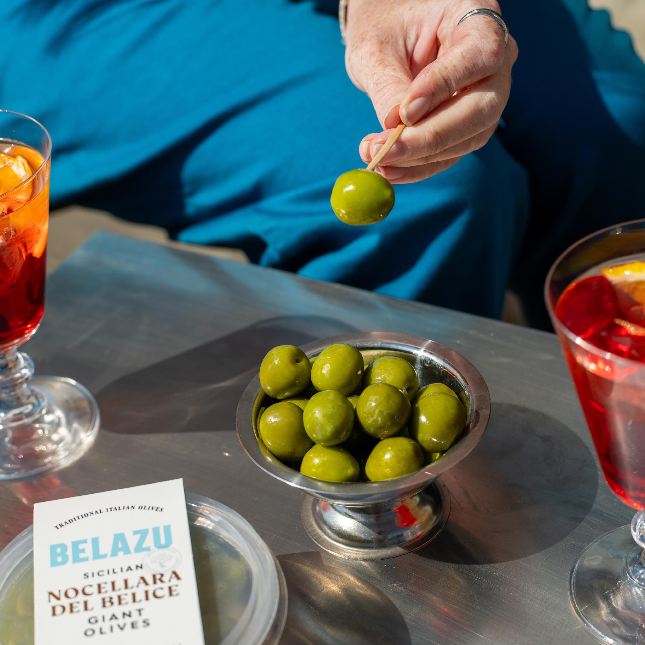 Belazu giant Nocellara olives 320g (British brand)