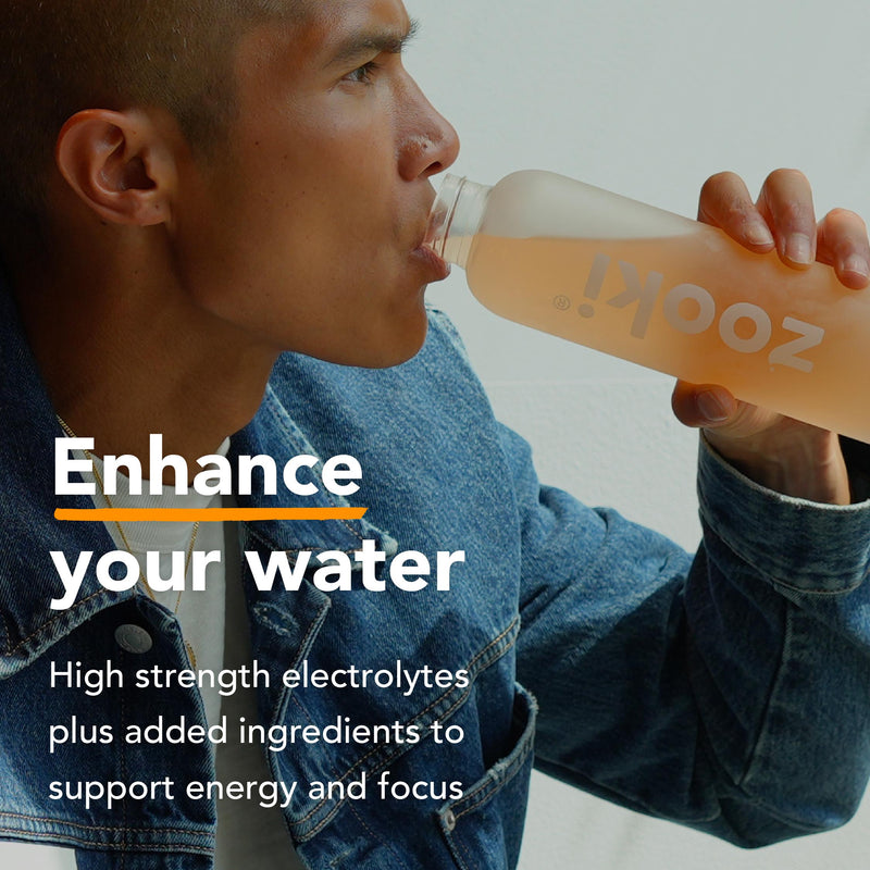 Zooki Electrolytes + Energy Focus peach supplement sachet - British product