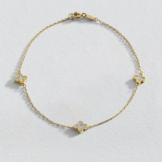Revere clover bracelet 9ct yellow gold mother of pearl - British product