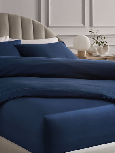 Drap-housse de lit extensible extra profond en coton Luxe 300 fils bleu marine Next - Achetez en ligne sur McGrocer
