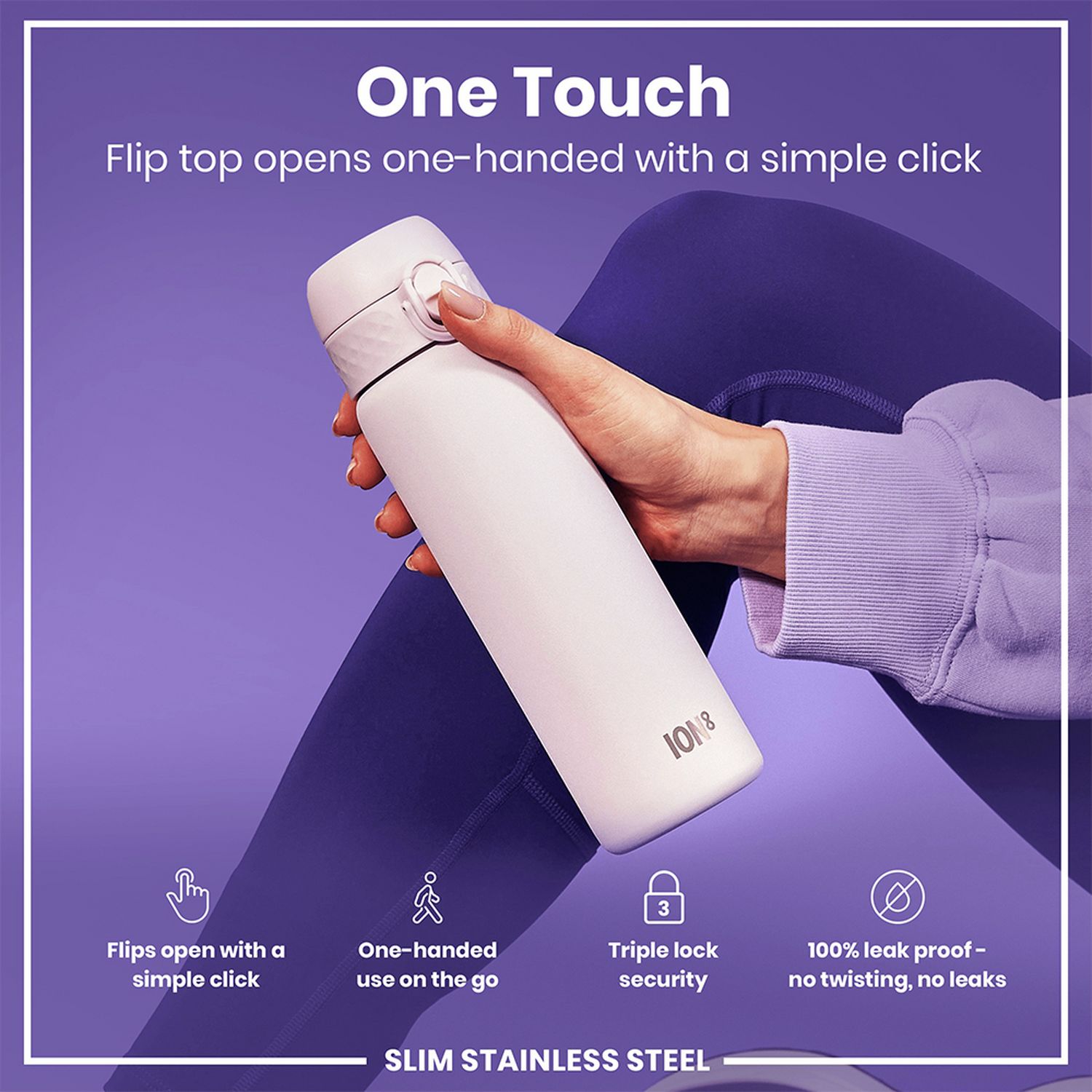 Ion8 Lilac Dusk water bottle 600ml, UK version