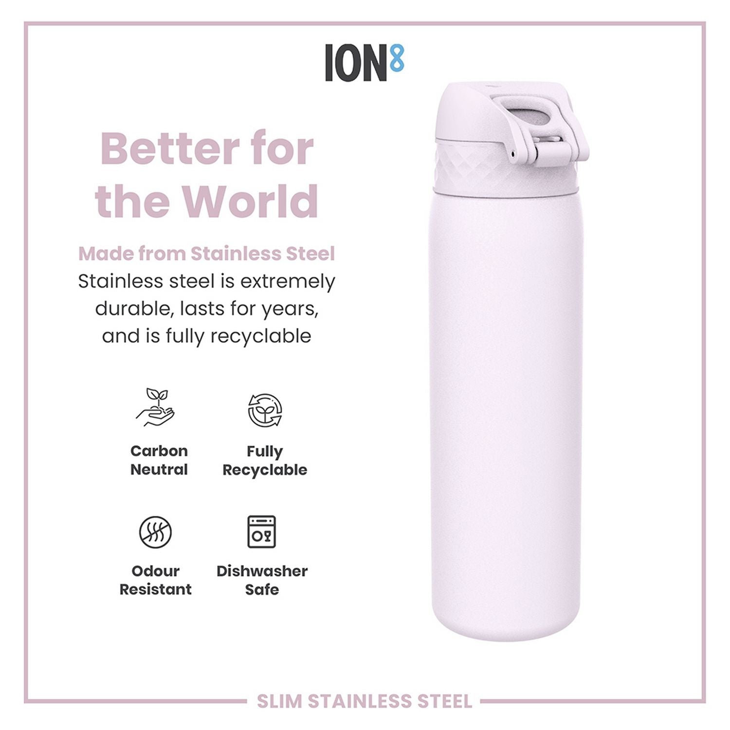 Ion8 Lilac Dusk water bottle 600ml, UK version