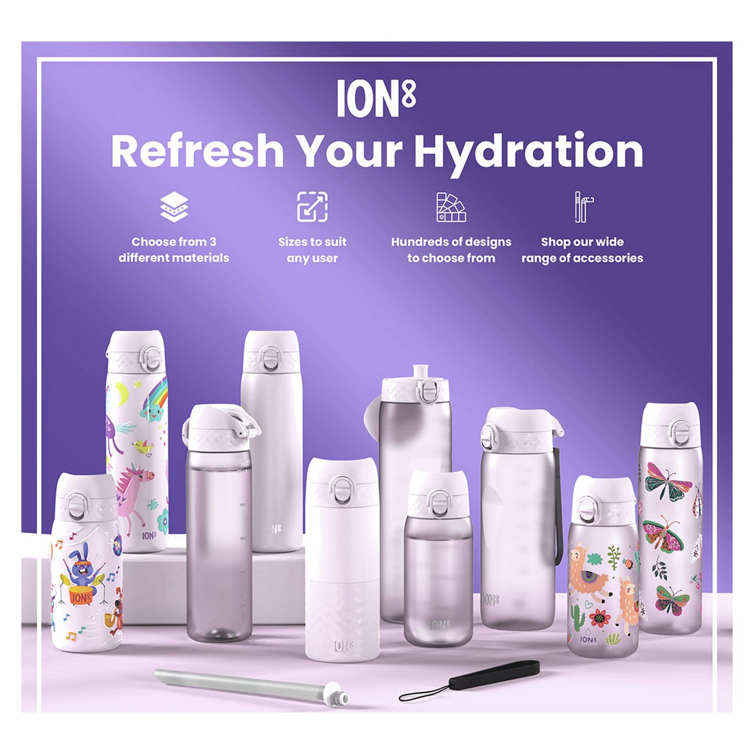 Ion8 Lilac Dusk water bottle 600ml, UK version