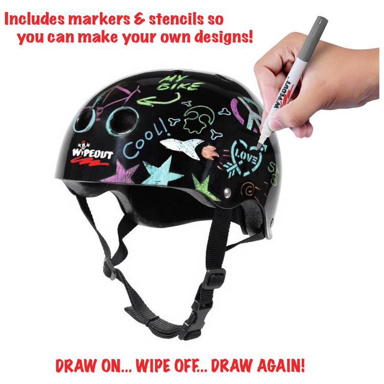 Wipeout dry erase kids bike helmet 52-56cm black (British brand)
