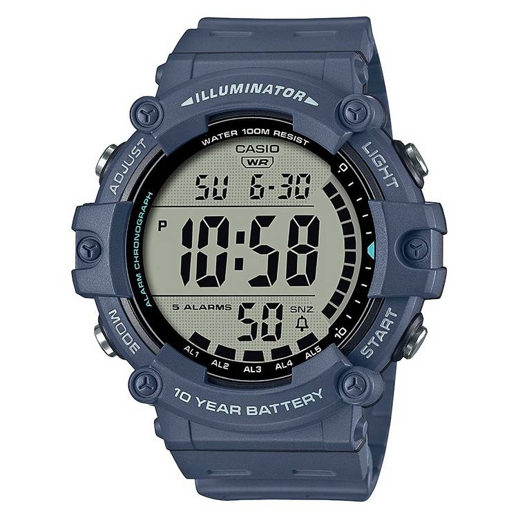 Casio blue digital watch with resin strap (British brand)