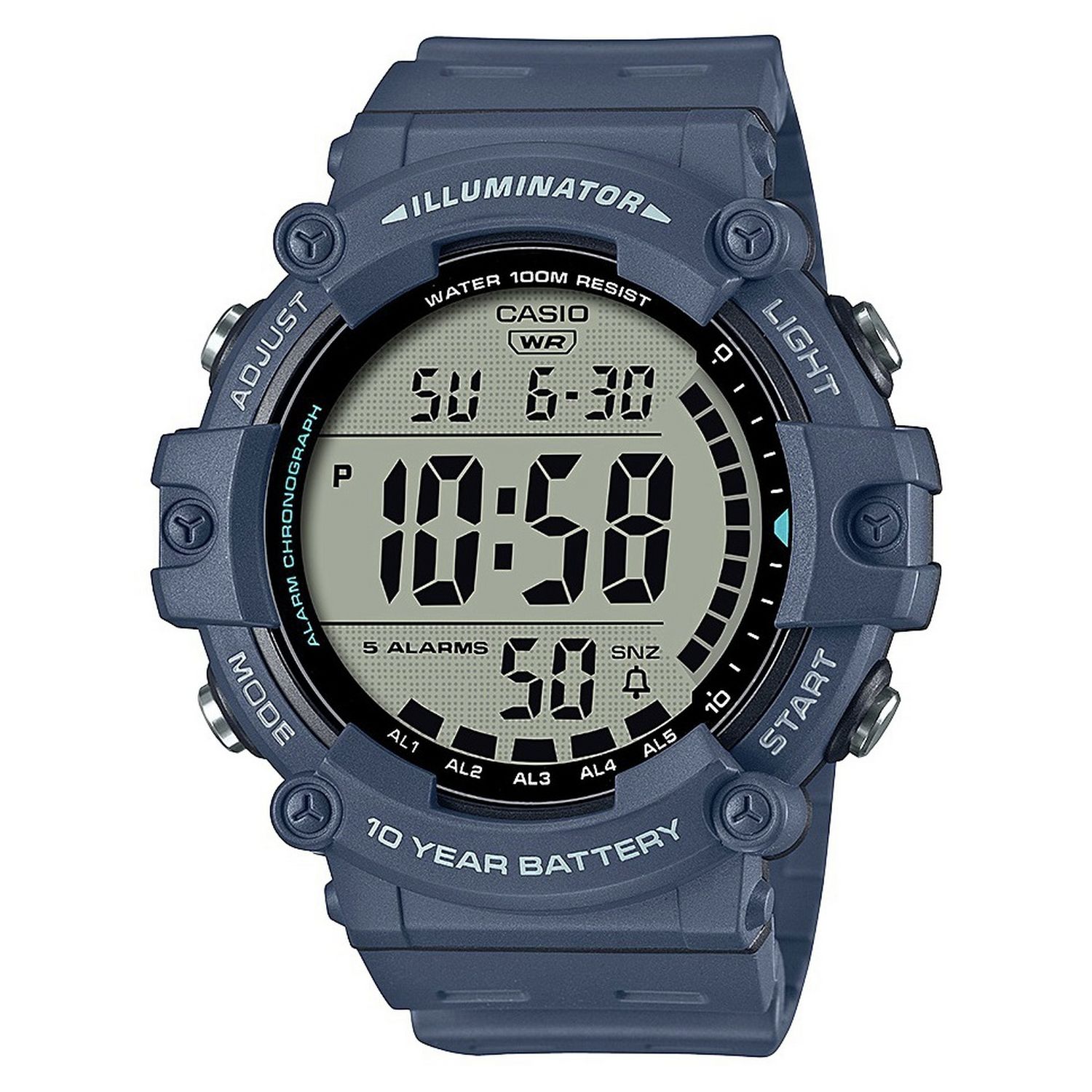 Casio blue digital watch with resin strap (British brand)