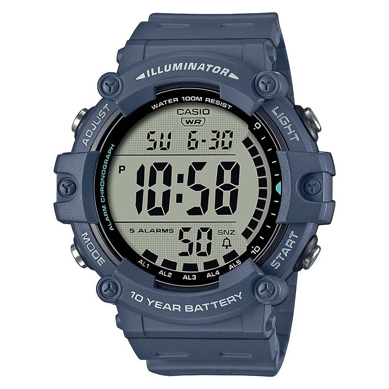Casio blue digital watch with resin strap (British brand)