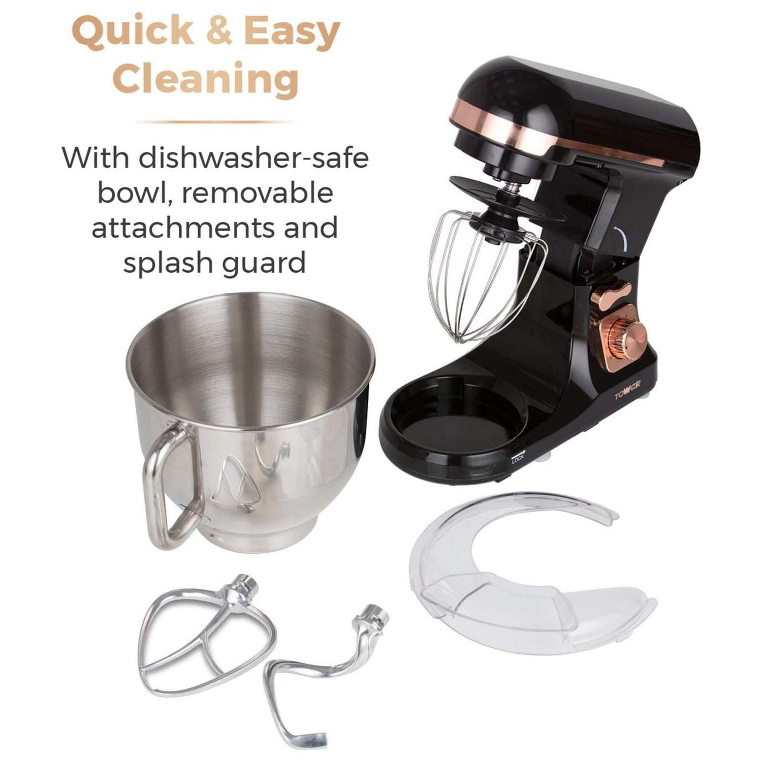 Tower Cavaletto stand mixer black rose gold, imported from the UK