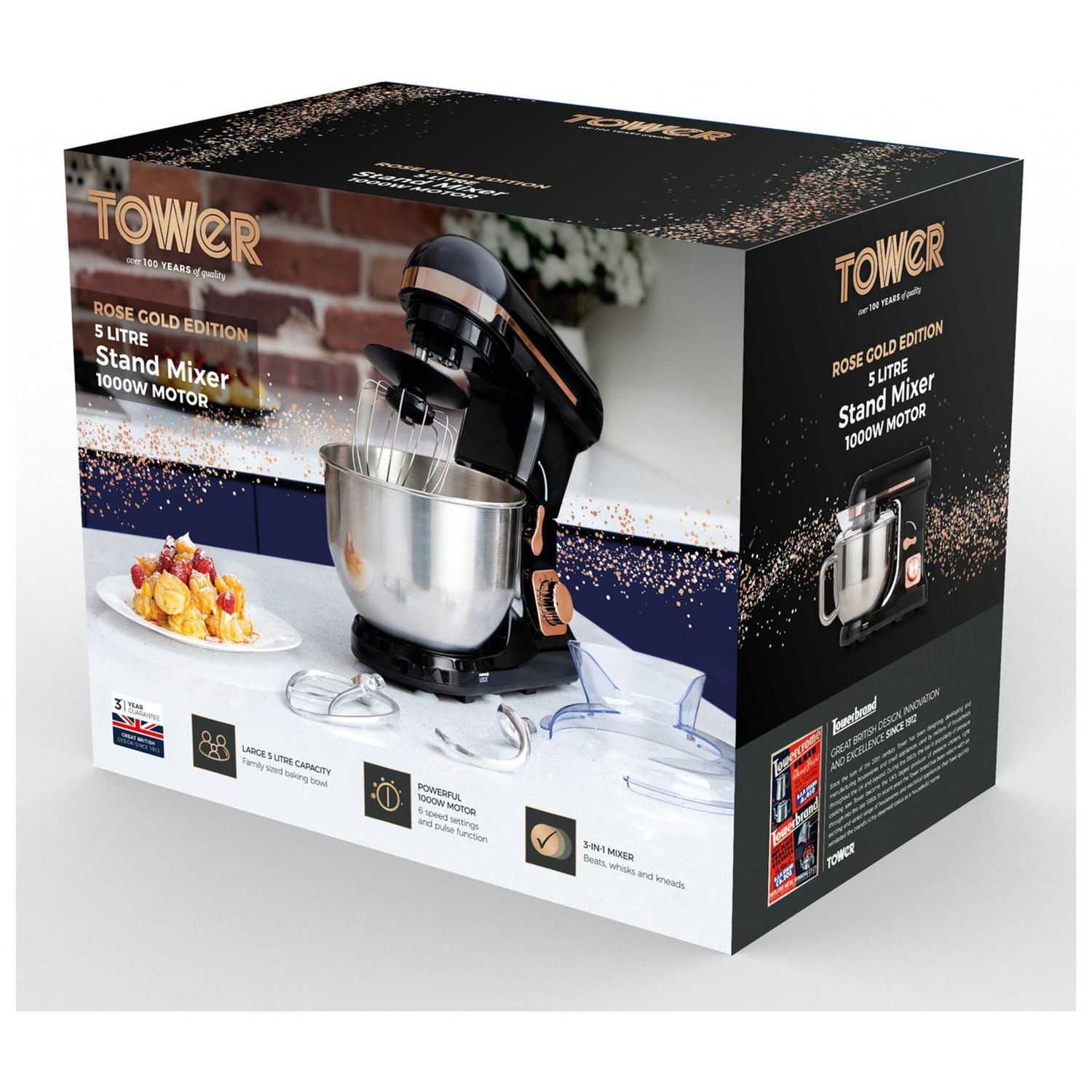Tower Cavaletto stand mixer black rose gold, imported from the UK