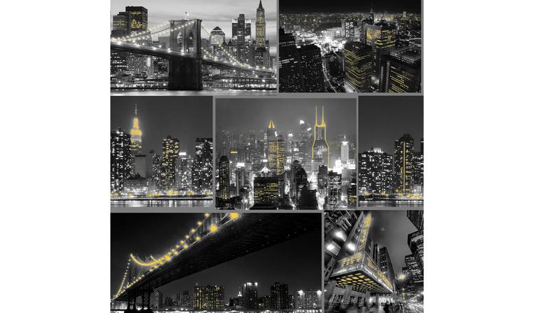 Fresco City At Night black wallpaper with NYC skyline, UK version